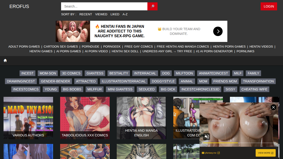 Erofus · Aperçu du site