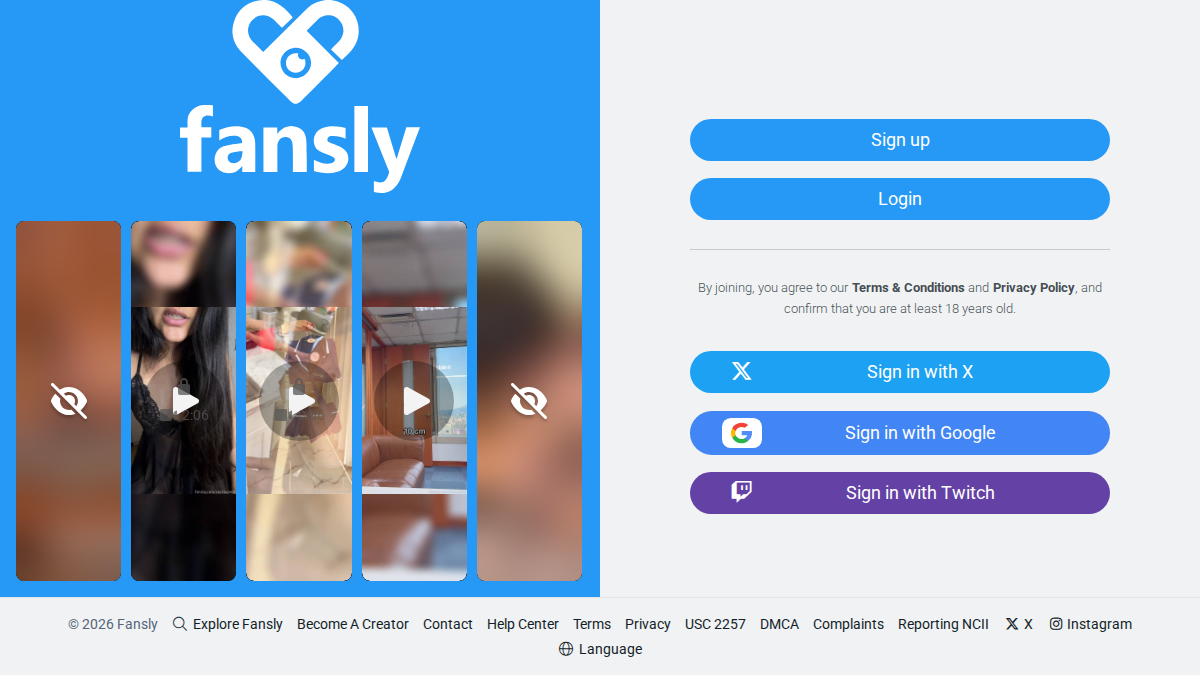 Fansly · Aperçu du site