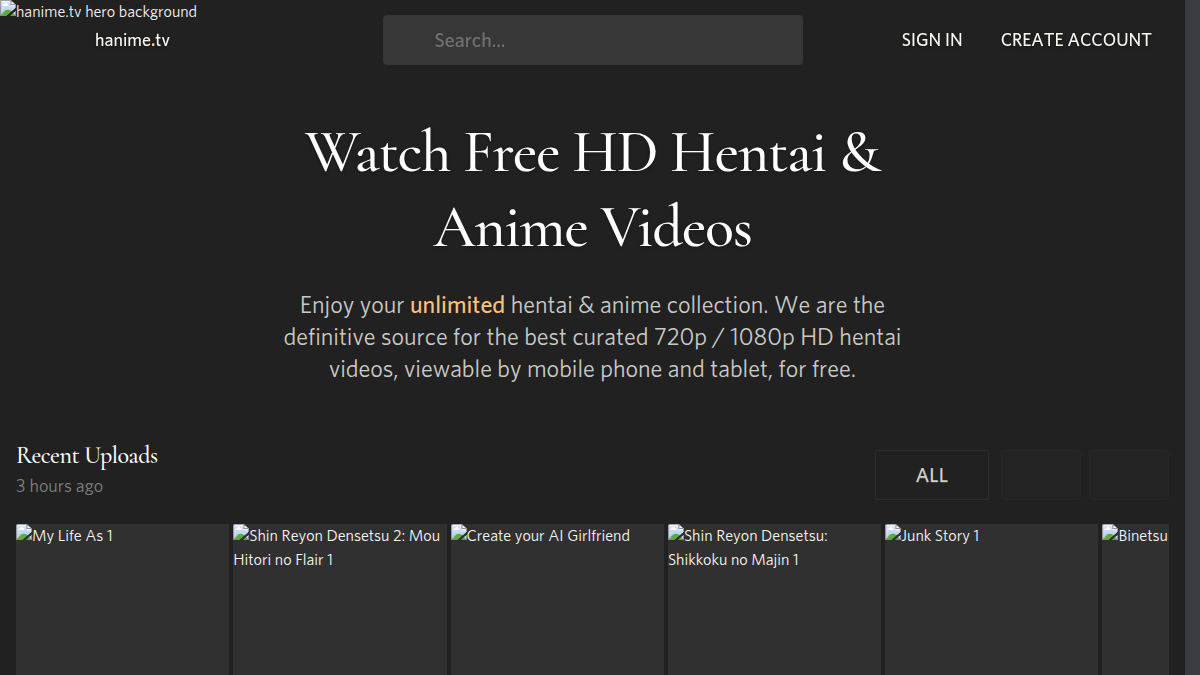 Hanime.tv · Aperçu du site