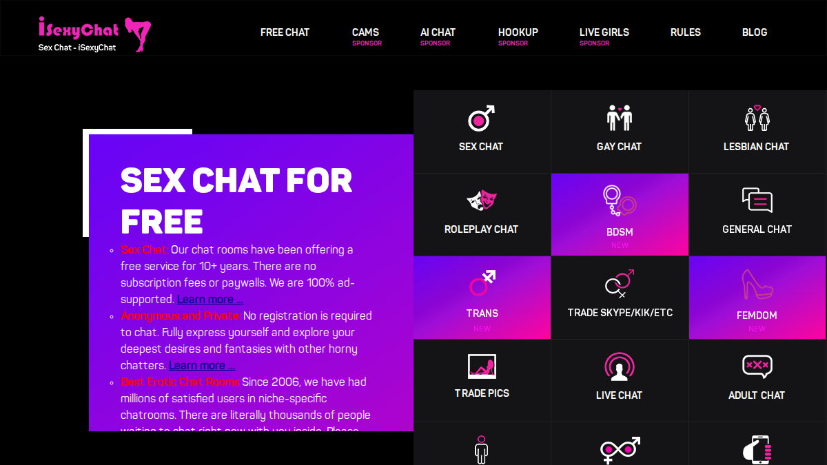 iSexyChat · Aperçu du site