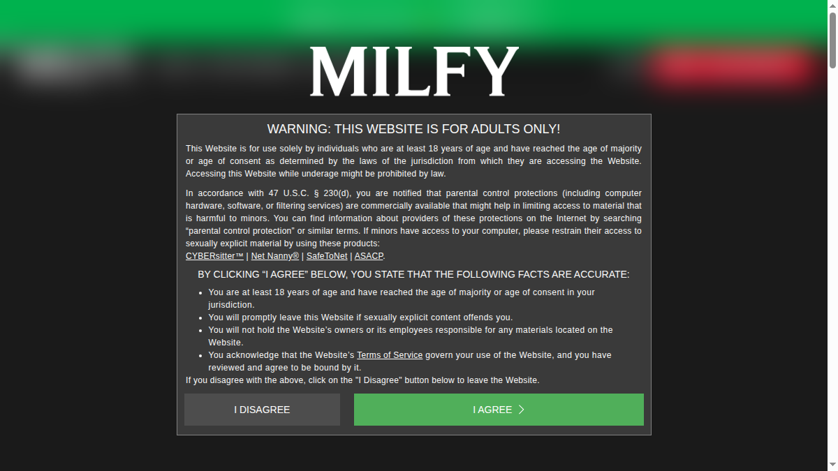 Milfy · Aperçu du site