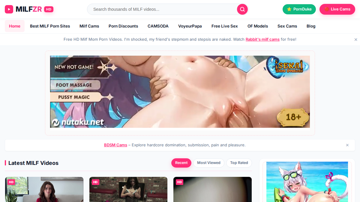 Milfzr · Aperçu du site