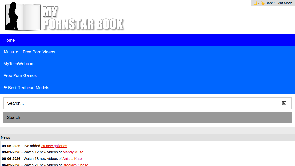 MyPornstarBook · Aperçu du site