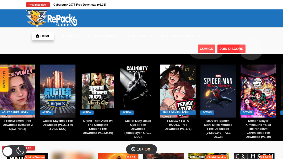 Repack Games · Aperçu du site