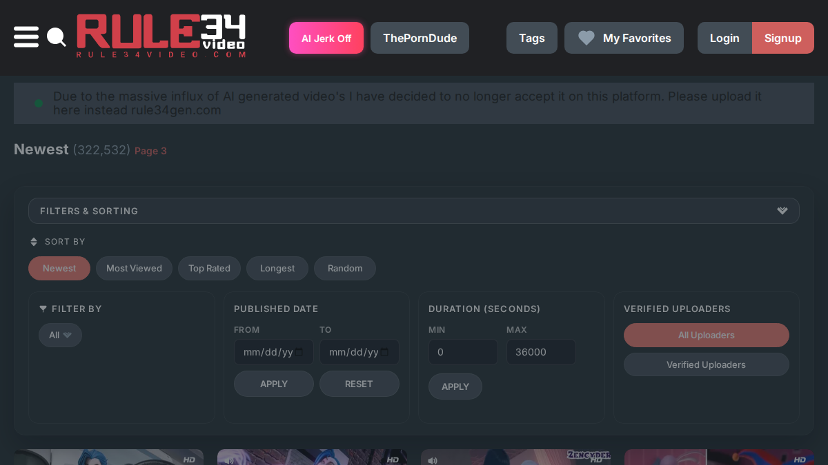 Rule34Video · Aperçu du site