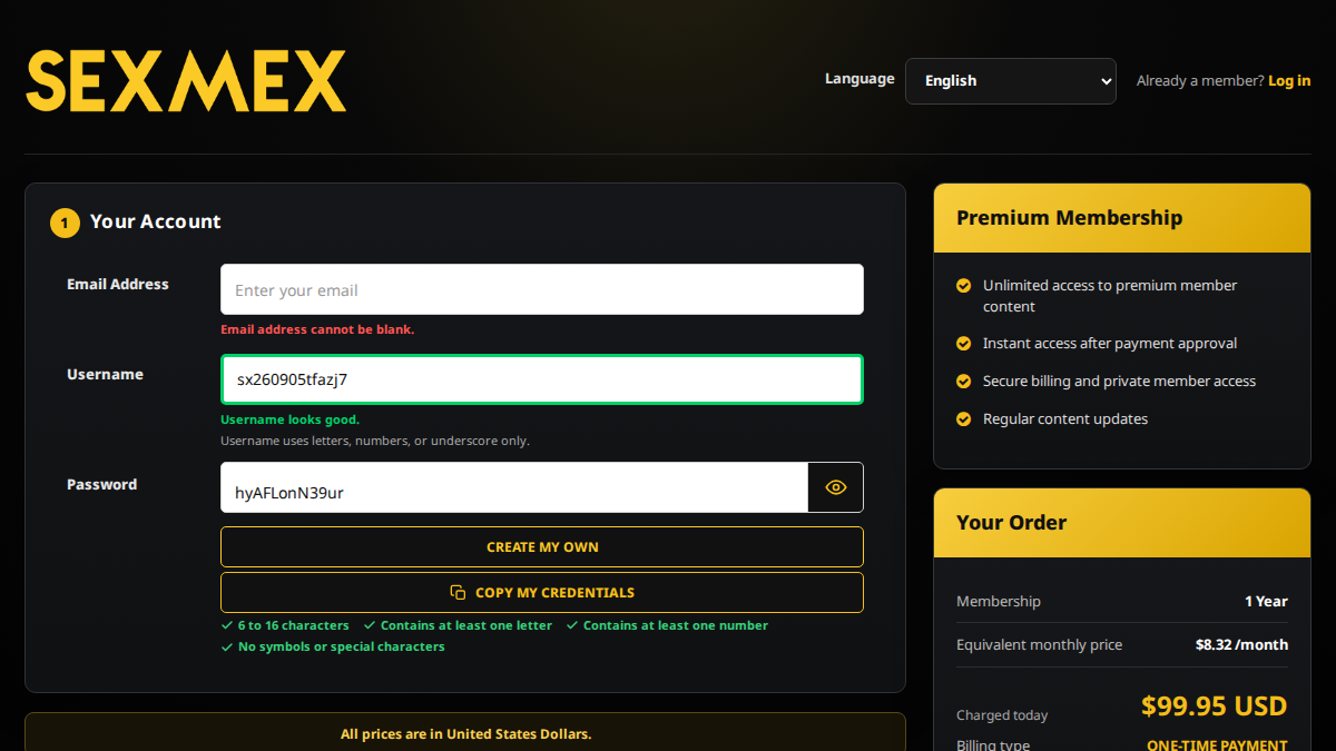 SexMex · Aperçu du site