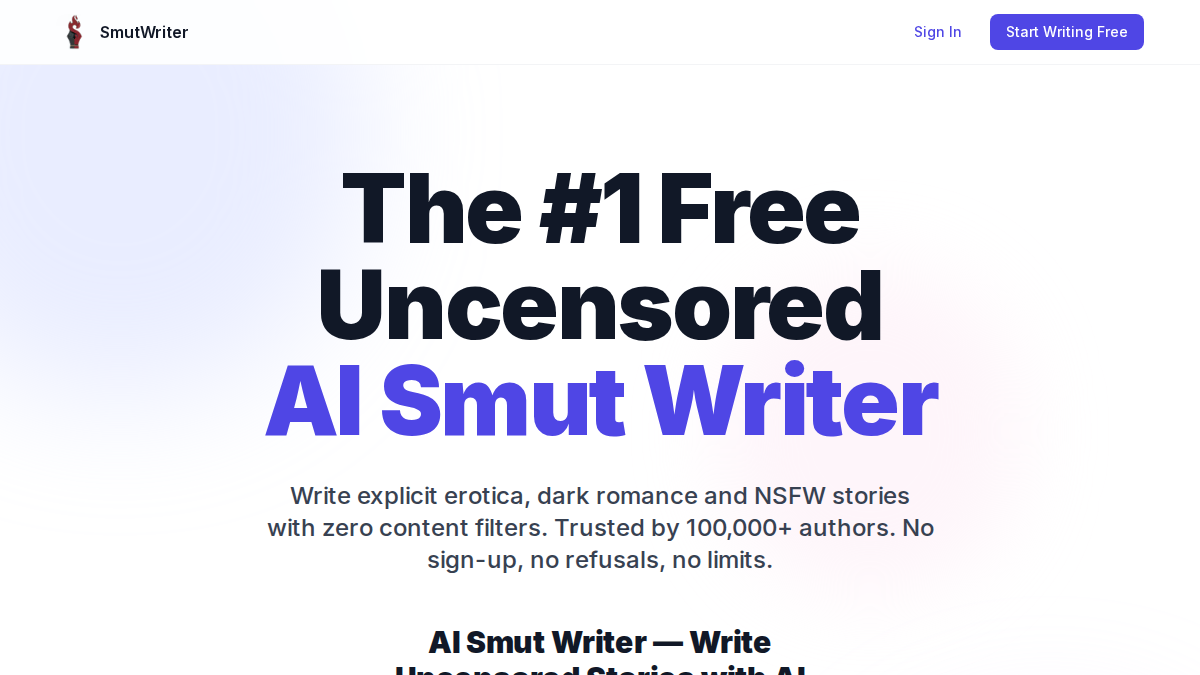 SmutWriter · Aperçu du site