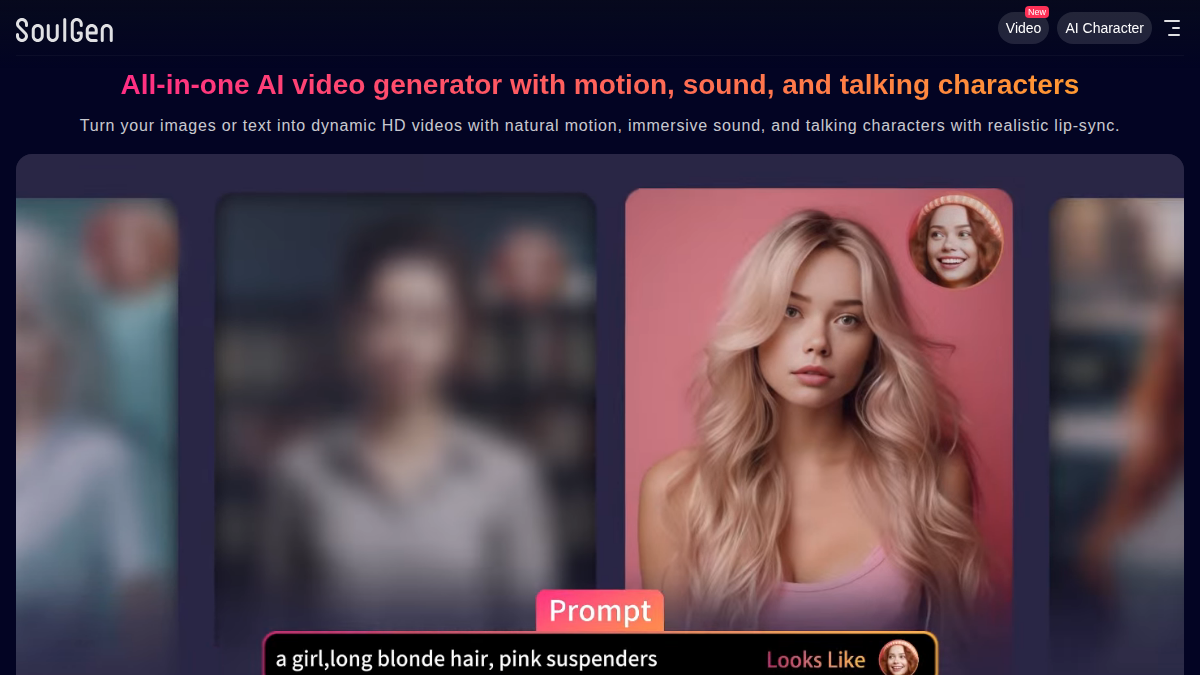 SoulGen · Aperçu du site